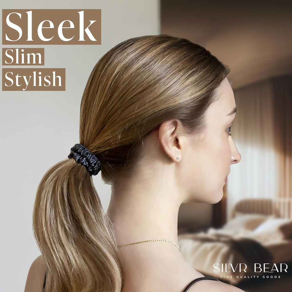 Premium Silk Scrunchies For Women - 10PCS Black Silk Hair Ties -No Crease,Tangle-Free Hair