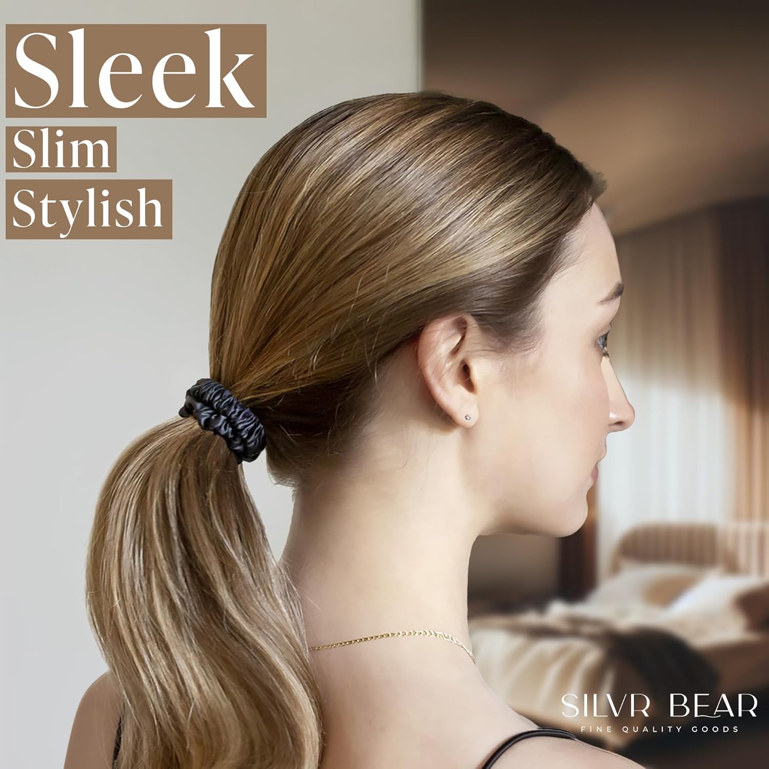 Premium Silk Scrunchies For Women - 10PCS Black Silk Hair Ties -No Crease,Tangle-Free Hair