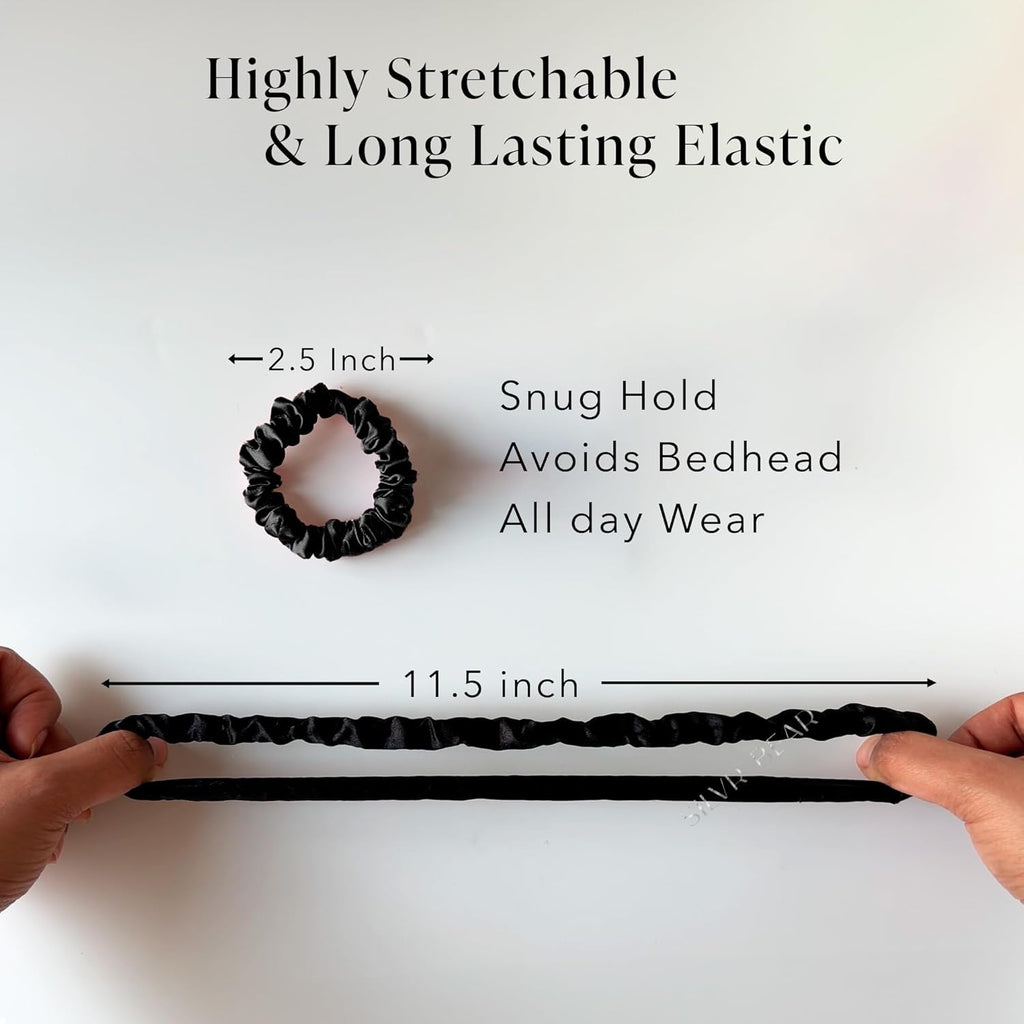 Premium Silk Scrunchies For Women - 10PCS Black Silk Hair Ties -No Crease,Tangle-Free Hair