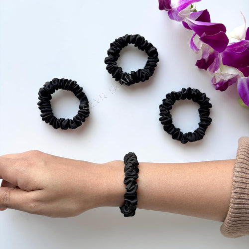 Premium Silk Scrunchies For Women - 10PCS Black Silk Hair Ties -No Crease,Tangle-Free Hair